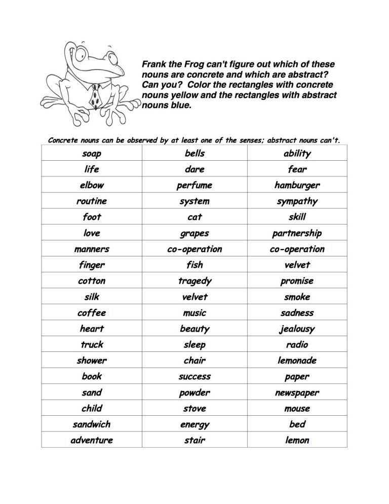 Concrete And Abstract Nouns Worksheet