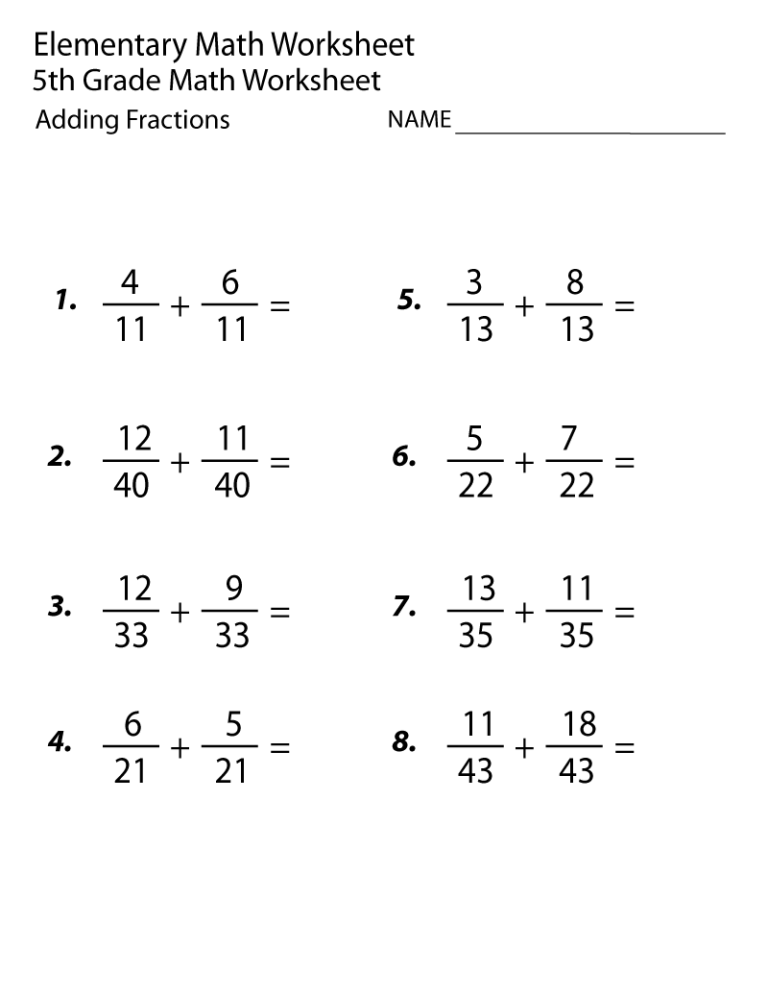 Fifth Grade Math Worksheets