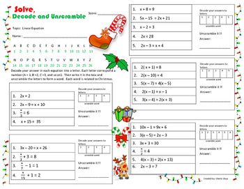 Linear Equations Worksheet