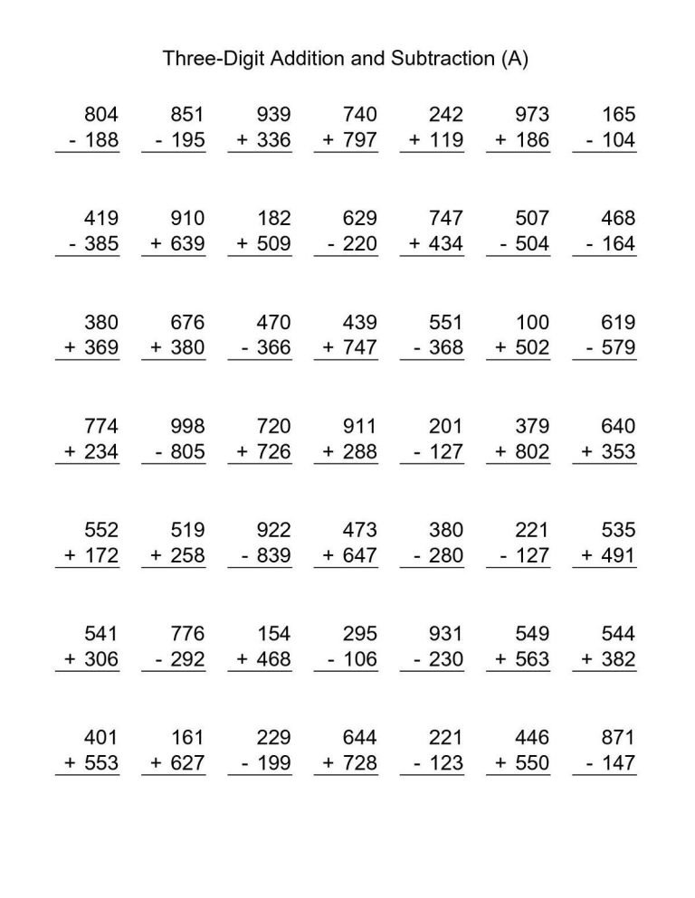 Year 3 Maths Worksheets Addition And Subtraction