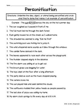 Personification Worksheet