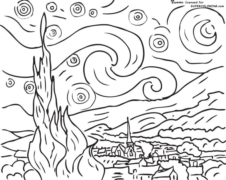 Starry Night Coloring Page