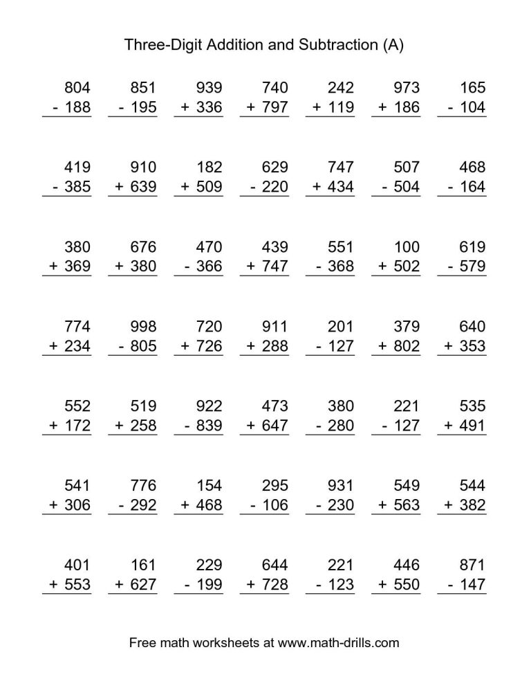 Adding And Subtracting Worksheets