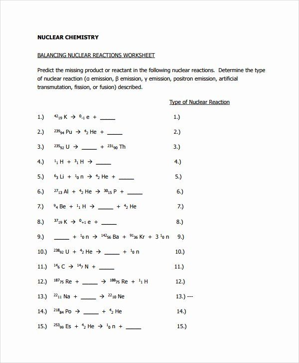 Nuclear Equations Worksheet