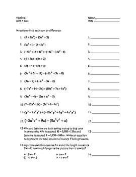 Adding And Subtracting Polynomials Worksheet