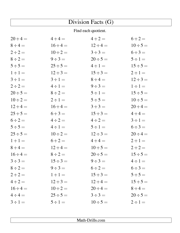 Division Facts Worksheets