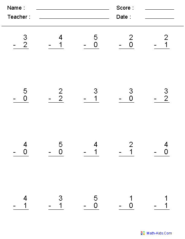 First Grade Math Worksheets Subtraction