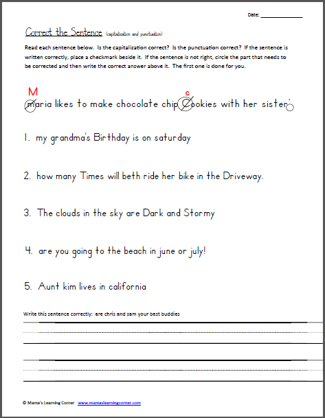 Capitalization And Punctuation Worksheets