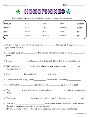 Grade 3 Homophones Worksheets With Answers