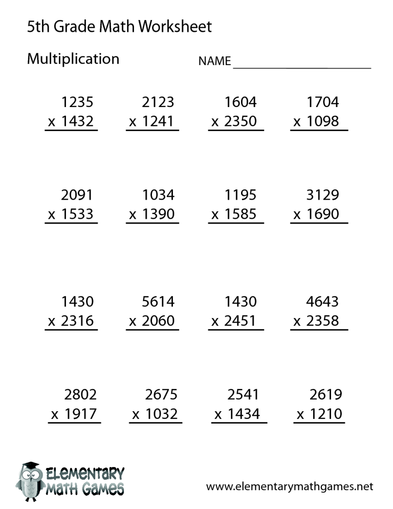 Free Math Worksheets For 5th Grade