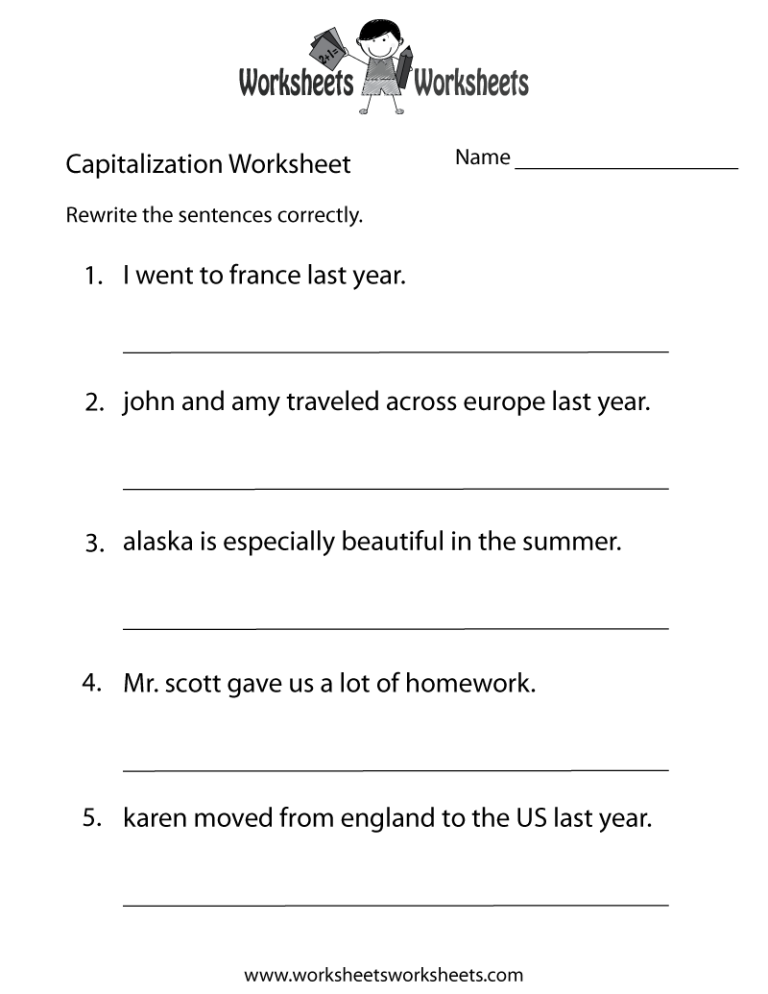 Capitalization Worksheets