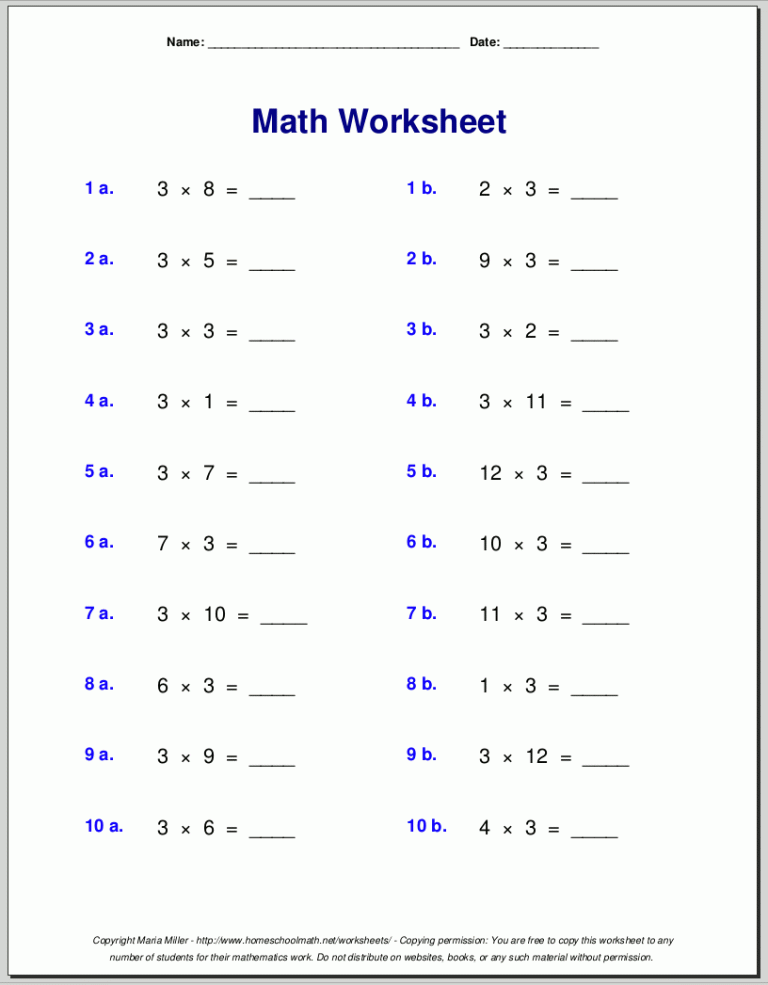 Printable Multiplication Worksheets