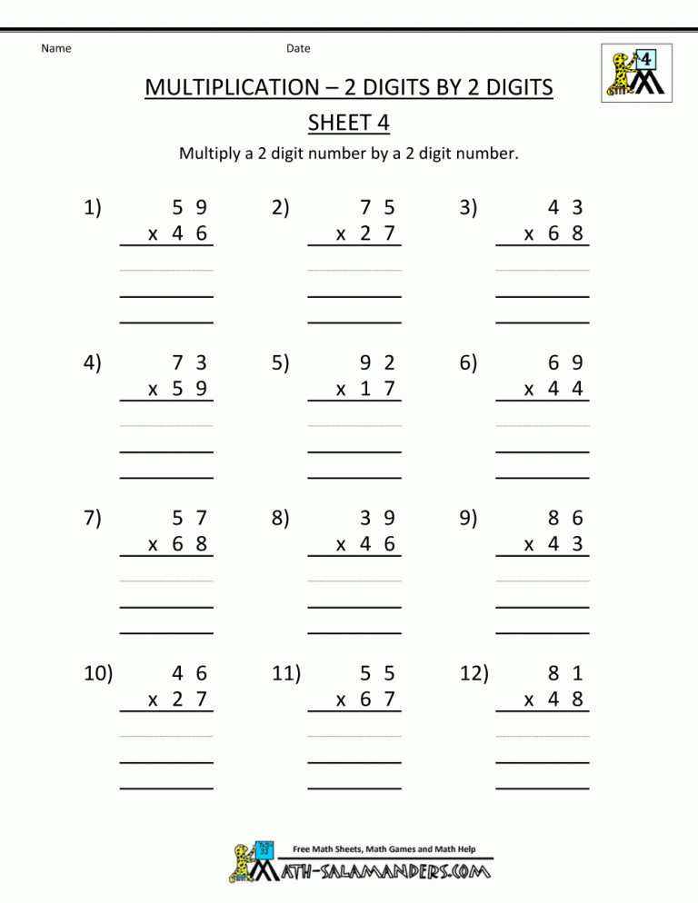 Multiplication Worksheets Grade 4