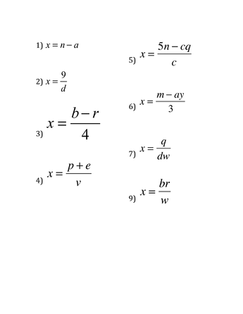 Literal Equations Worksheet