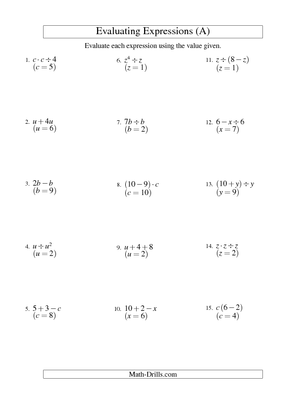 Simplifying Algebraic Expressions Worksheet