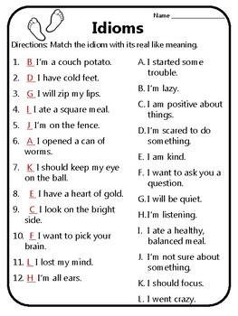 Idioms Worksheets With Answers Pdf