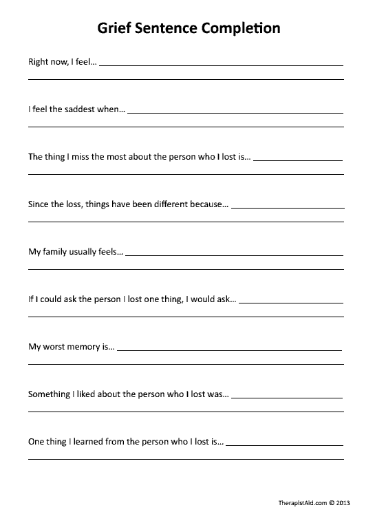 Printable Grief Worksheets For Adults