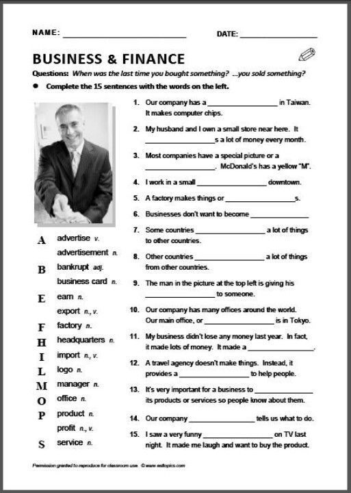 Business English Conversation Worksheets Pdf