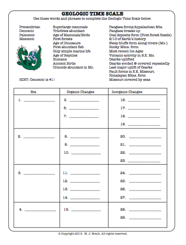 Geologic Time Scale Worksheet