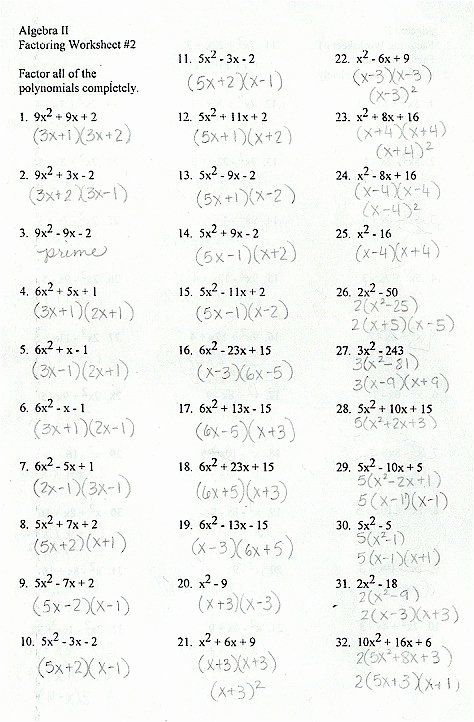 Factoring Trinomials Worksheets