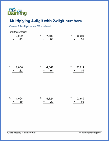 Multiplication Worksheets Grade 6