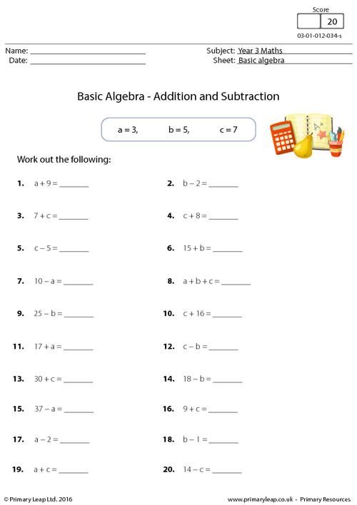 Basic Algebra Worksheets