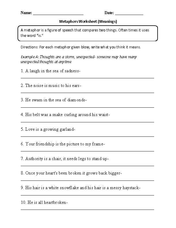 Figures Of Speech Worksheet Pdf