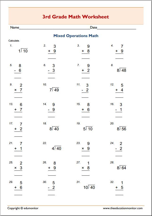 Third Grade 3rd Grade Math Worksheets Pdf