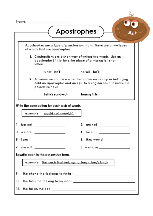 Apostrophe Worksheets With Answers Pdf