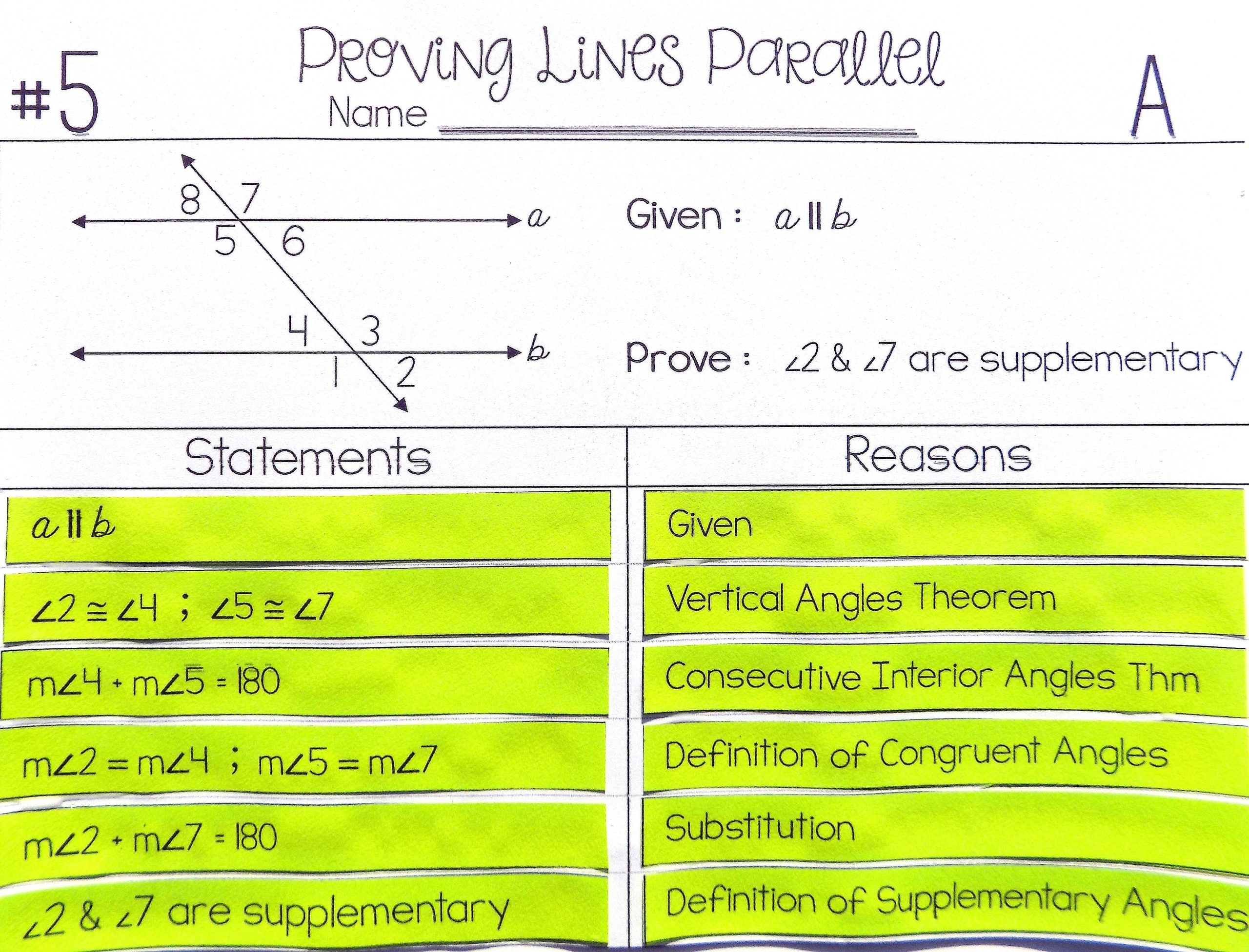 Proving Lines Parallel Worksheet