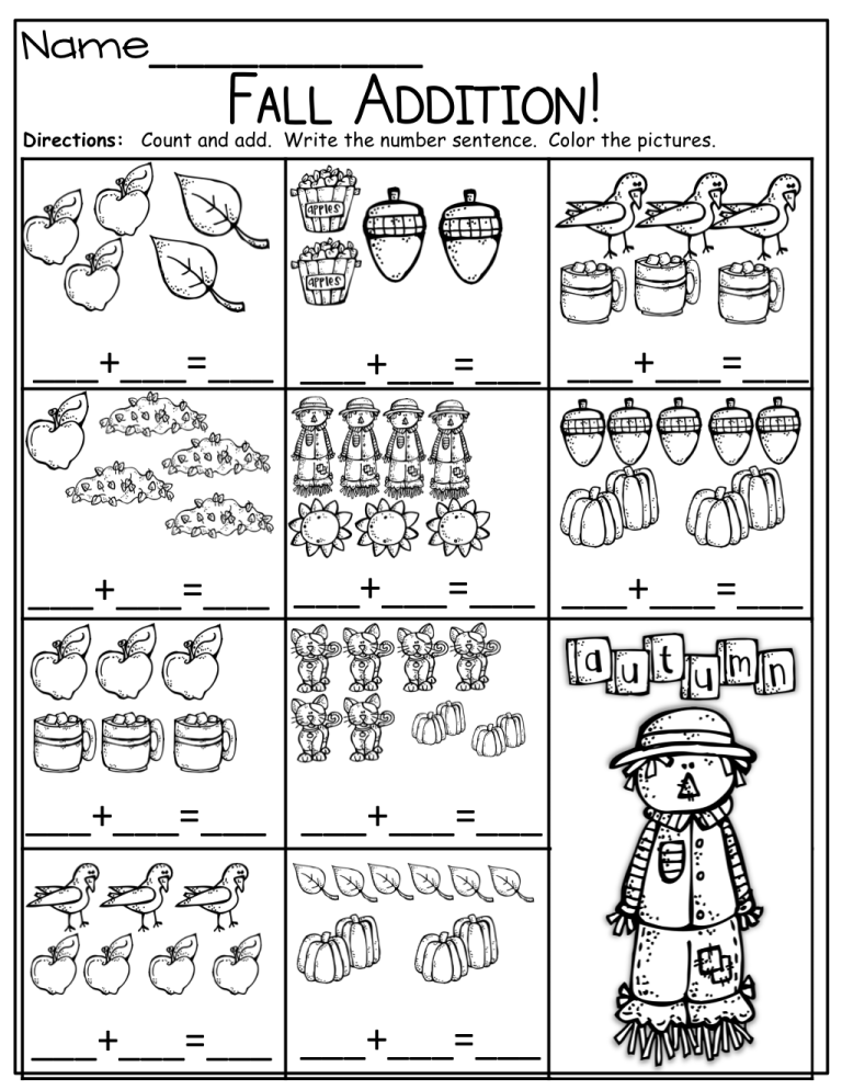 Simple Addition Worksheets With Pictures For Kindergarten