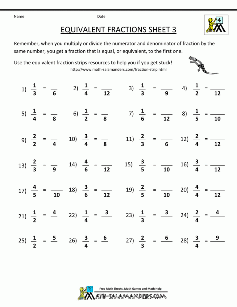 Equivalent Fractions Worksheet Pdf