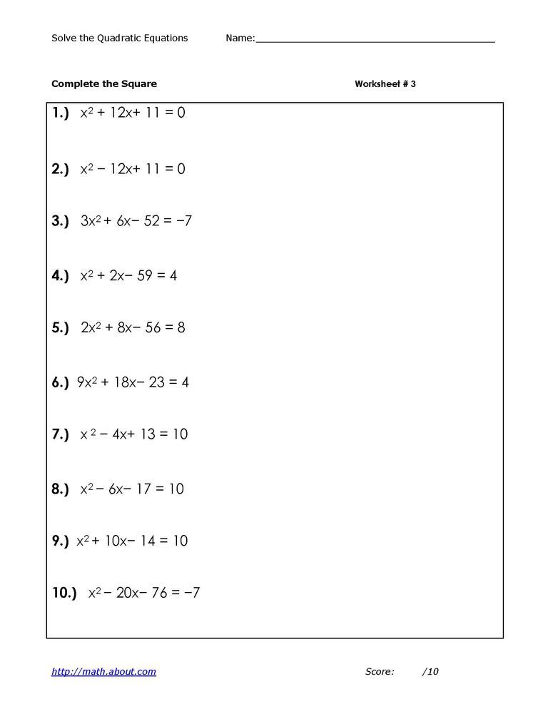 Equations Worksheet