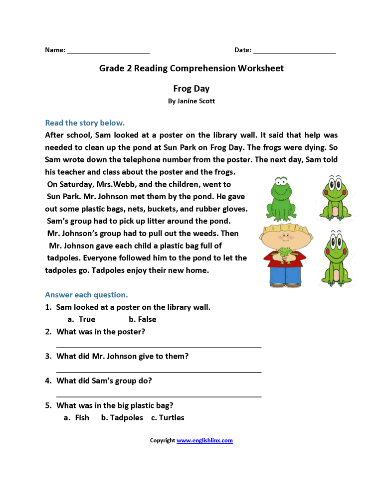 Reading Comprehension Worksheets For 2nd Grade