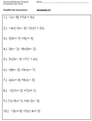 Seventh Grade Algebraic Expressions Worksheets 7th Grade With Answers