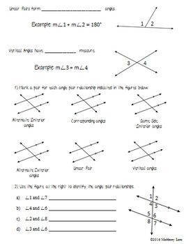 Angle Pair Relationships Worksheet