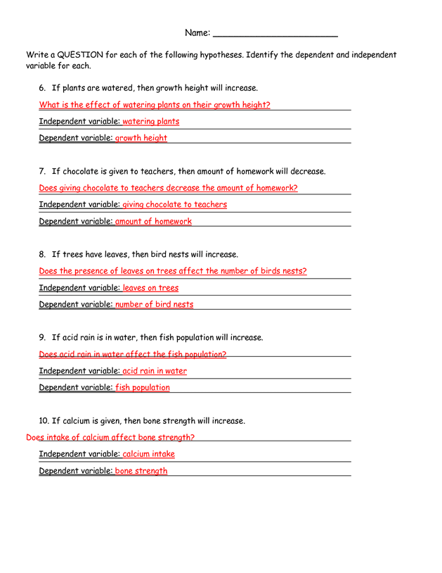 Scientific Method Worksheet Answer Key Biology