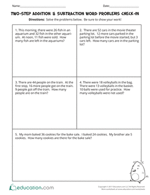 Two Step Addition And Subtraction Word Problems 2nd Grade