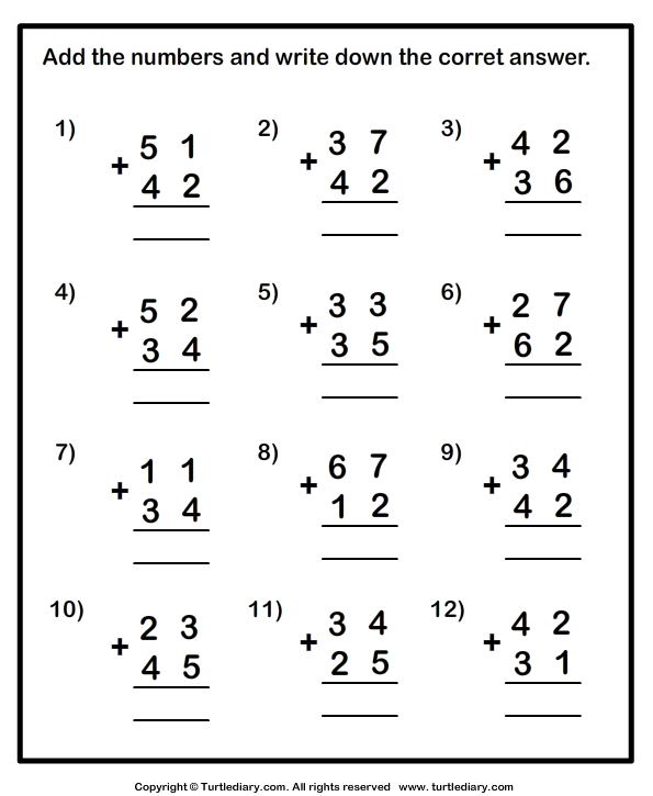 Addition Worksheets For Grade 2