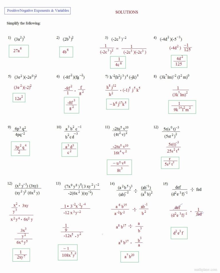 Simplifying Expressions Worksheet