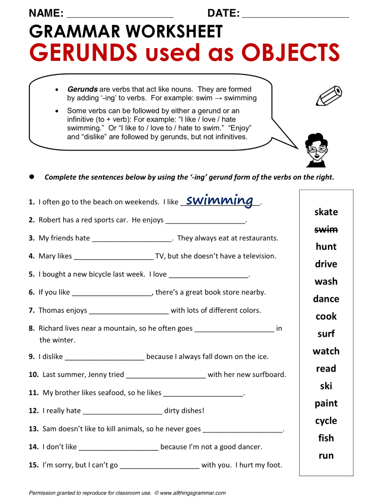 Gerund Worksheet