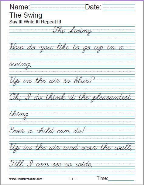 Cursive Writing Worksheets 7th Grade