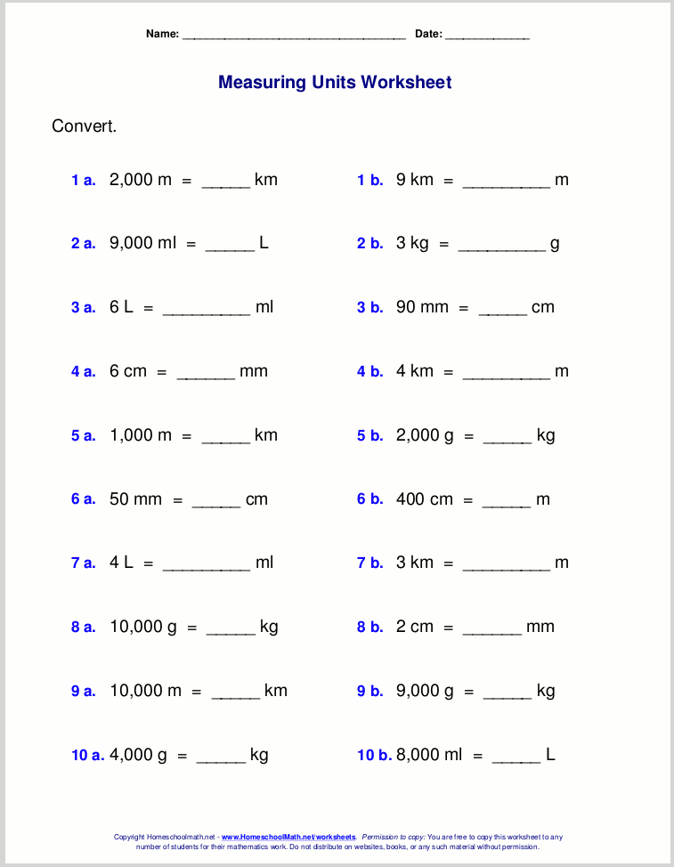 Measurement Conversion Worksheets