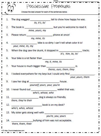 Possessive Pronouns Worksheets For Grade 5