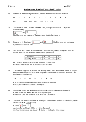 Standard Deviation Worksheet