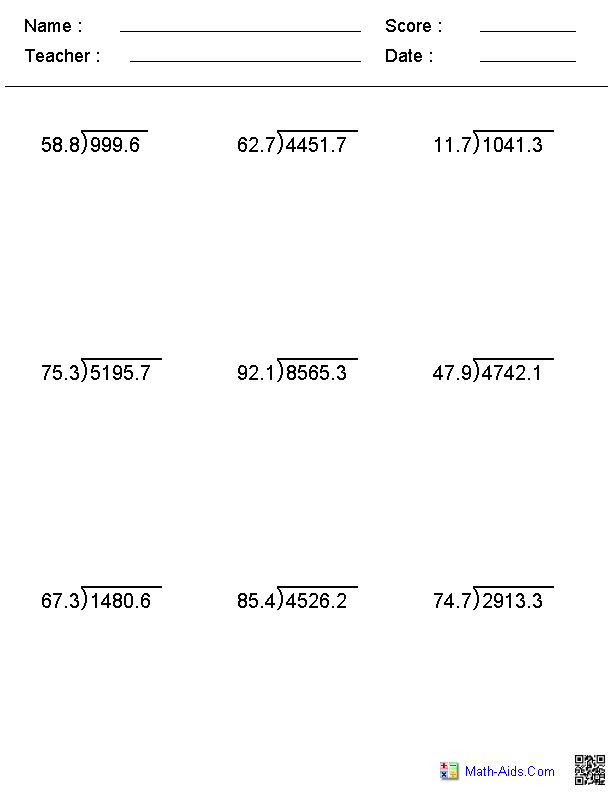 Long Division Worksheets Grade 7