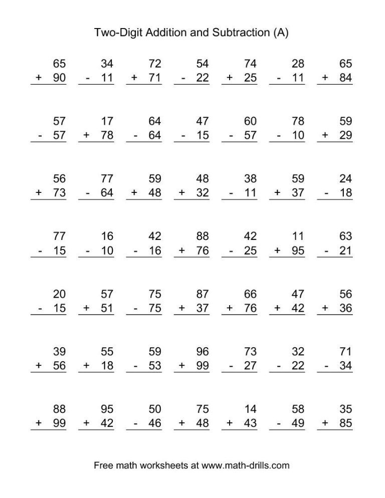 Addition And Subtraction Worksheets 2nd Grade