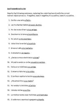 Indirect Object Pronouns Spanish Worksheet