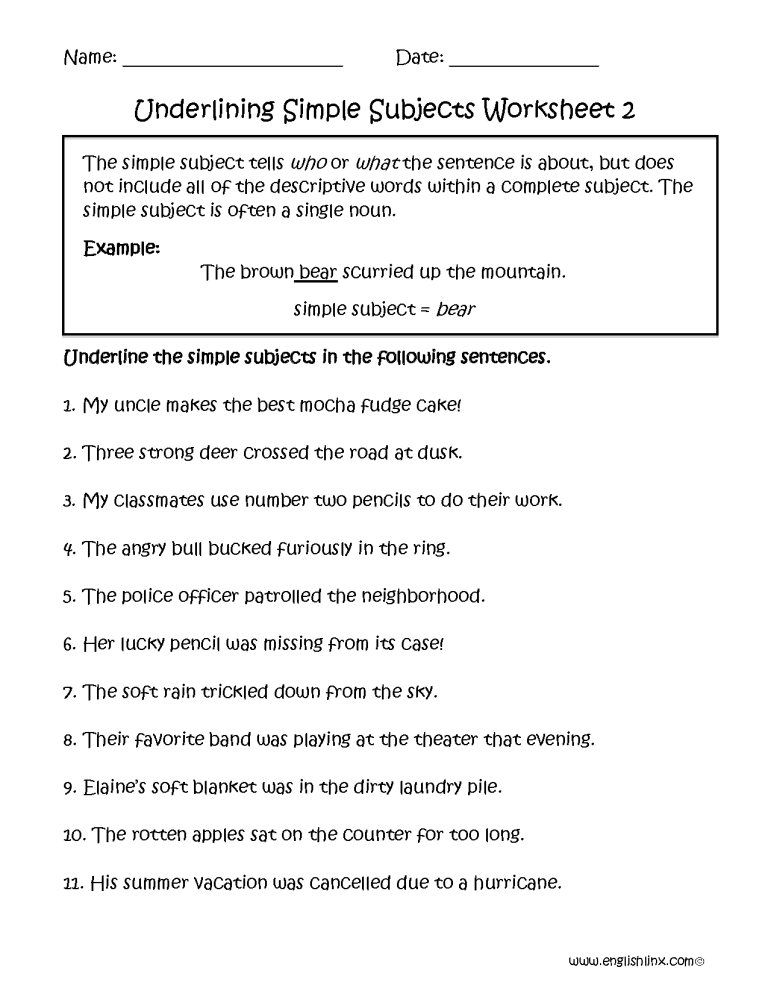 5th Grade Complete Subject And Predicate Worksheets