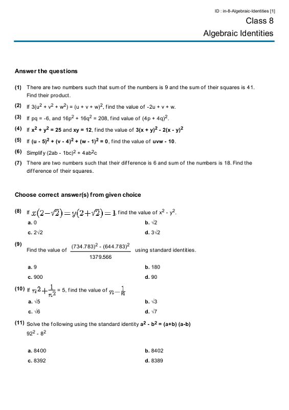 Year 8 Maths Worksheets